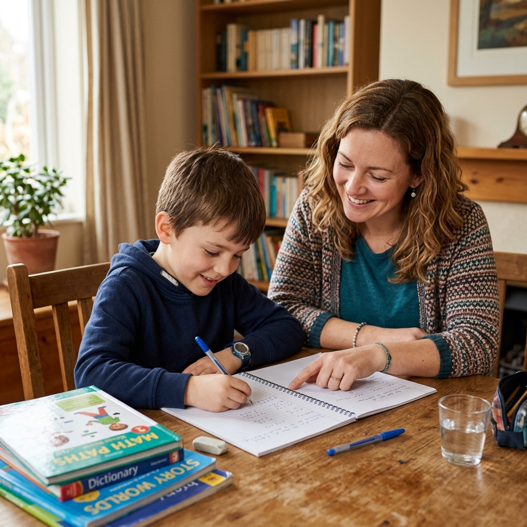 Tutor helping student in one-to-one home tuition